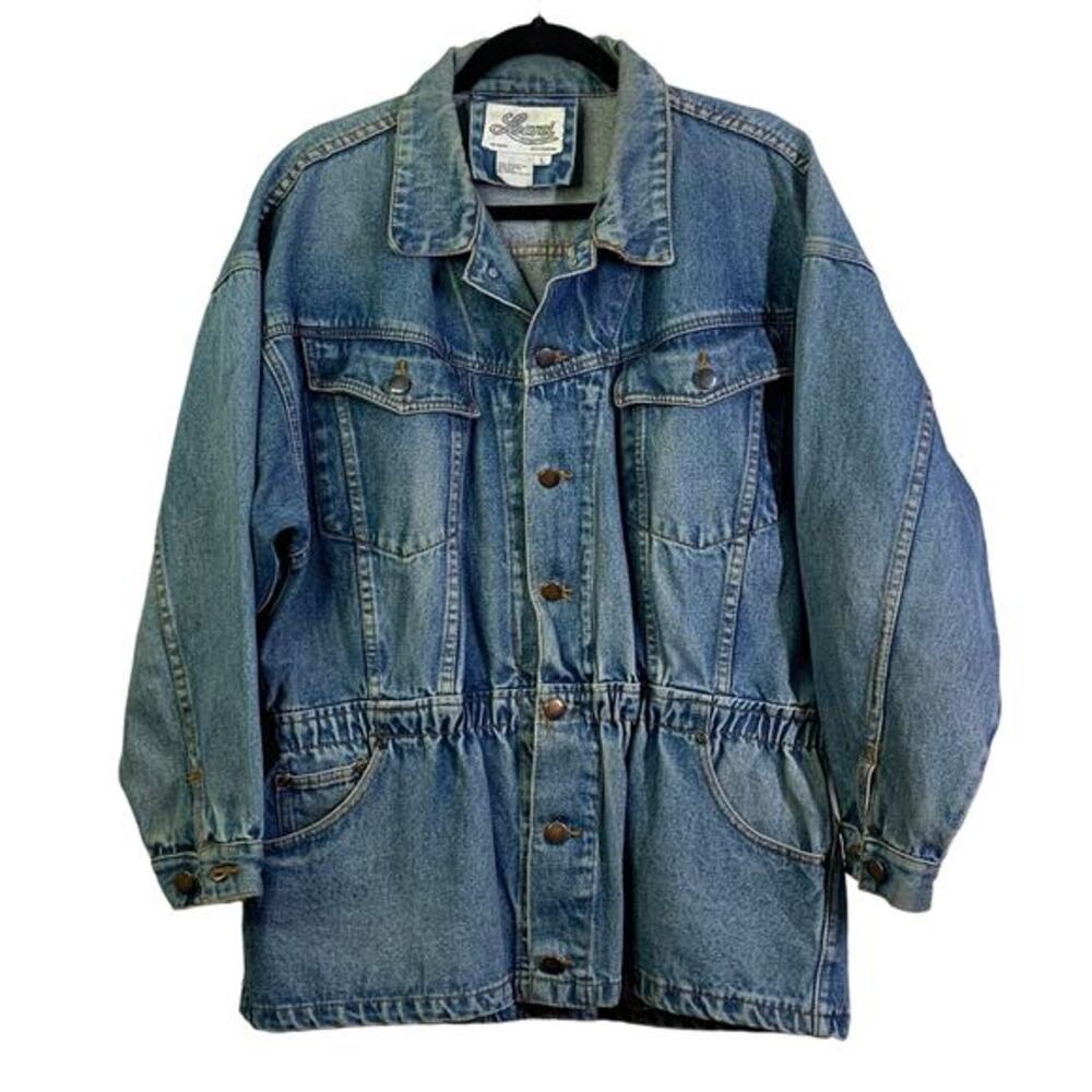 LEARSI Jacket Coat Denim Vintage Cinched Elastic Waist Back Jean‎ Pockets NFR